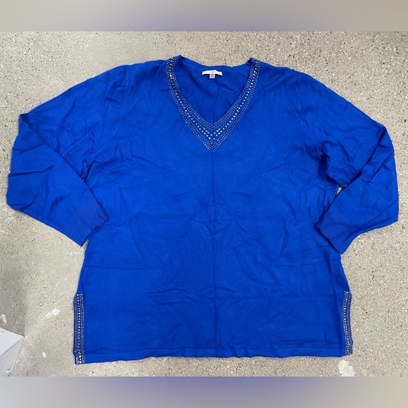 Silver Bling Studs Accent Soft Blue Material blouse size 1X - Picture 1 of 7